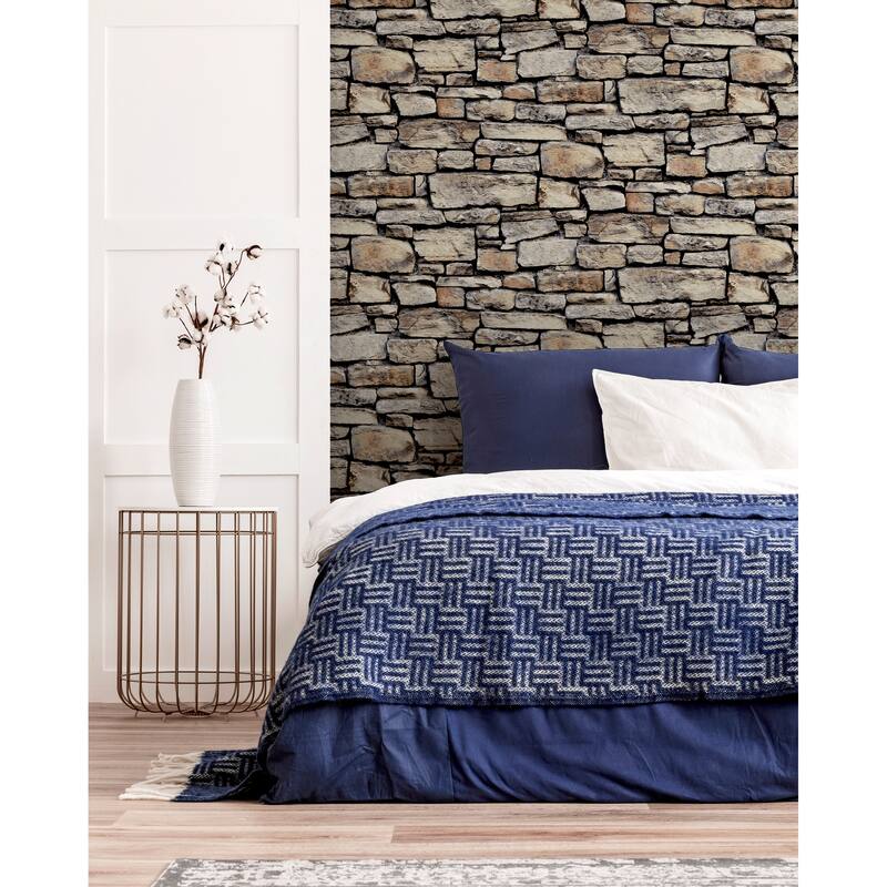 Cornish Stone Natural Wallpaper - 20.8 in. W x 33ft L - Double Roll