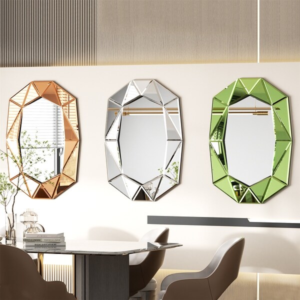 3D Modern Wall Mirror w/ Beveled Edge Frame Geometric Mirror