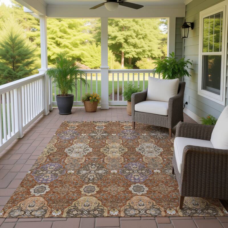Machine Washable Indoor/ Outdoor Traditional Tracey Chantille Rug - Paprika - 3' x 5'