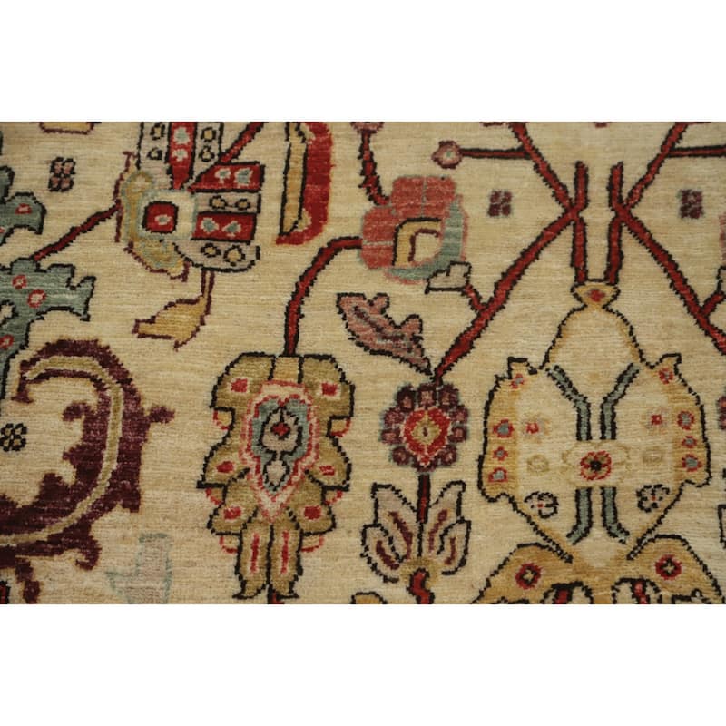 Hand Knotted Traditional Wool Beige Geometric Area Rug - 10' 9'' X 8' 3''