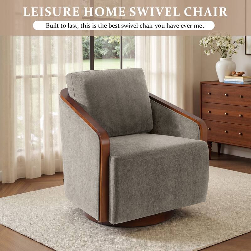 Chenille Modern 360°Swivel Barrel Chair Round Base