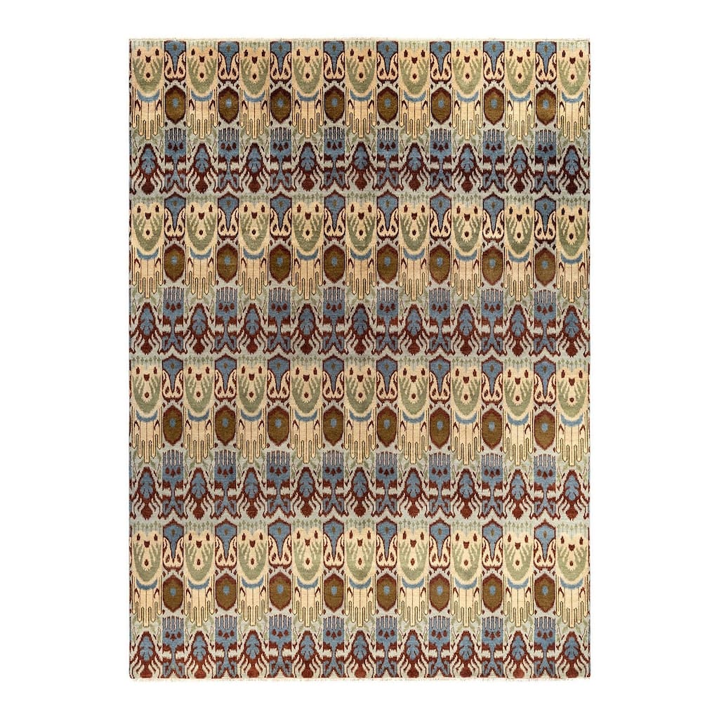 Ikat One-of-a-Kind Hand-Knotted Area Rug - Gray, 9' 1" x 12' 4" - 9' 1" x 12' 4"