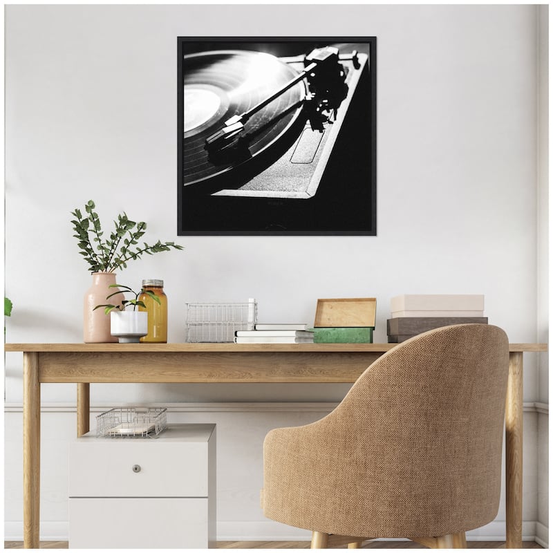 Kate and Laurel Sylvie Vinyl Record Player Framed Canvas by Alicia Abla