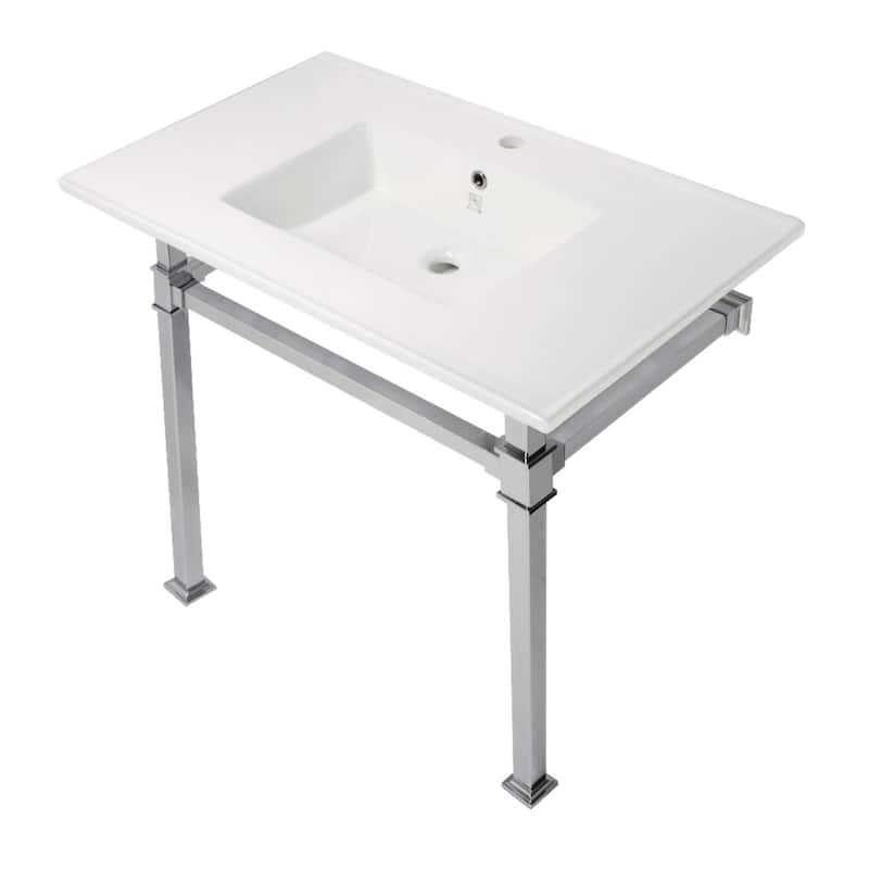 Kingston Brass KVPB37221Q Monarch 37-3/8" Rectangular Ceramic, - White / Polished Chrome