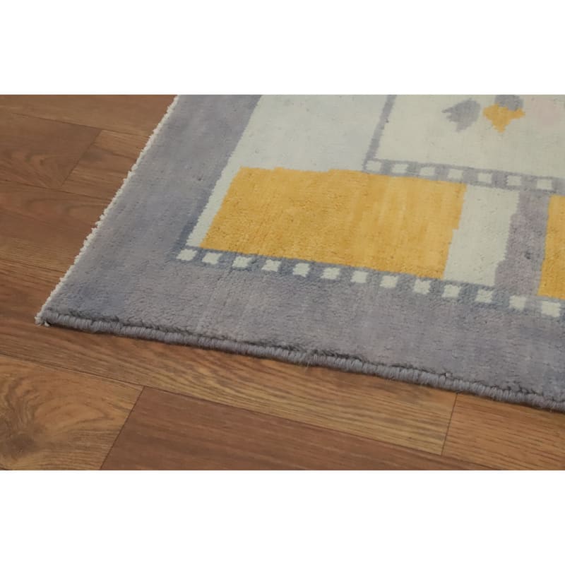 Geometric Gabbeh Vegetable Dye Area Rug Handmade Wool Carpet - 8' 4'' X 5' 11''