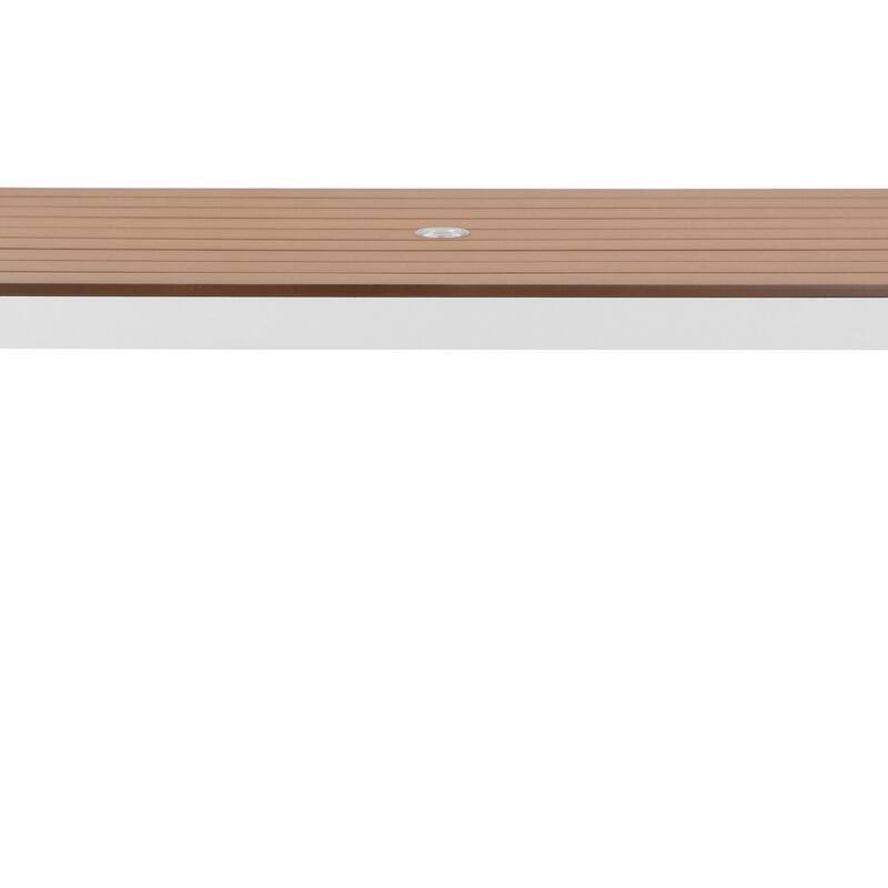 Fifi 71 Inch Outdoor Dining Table, Brown Polyresin Top, White Metal Frame