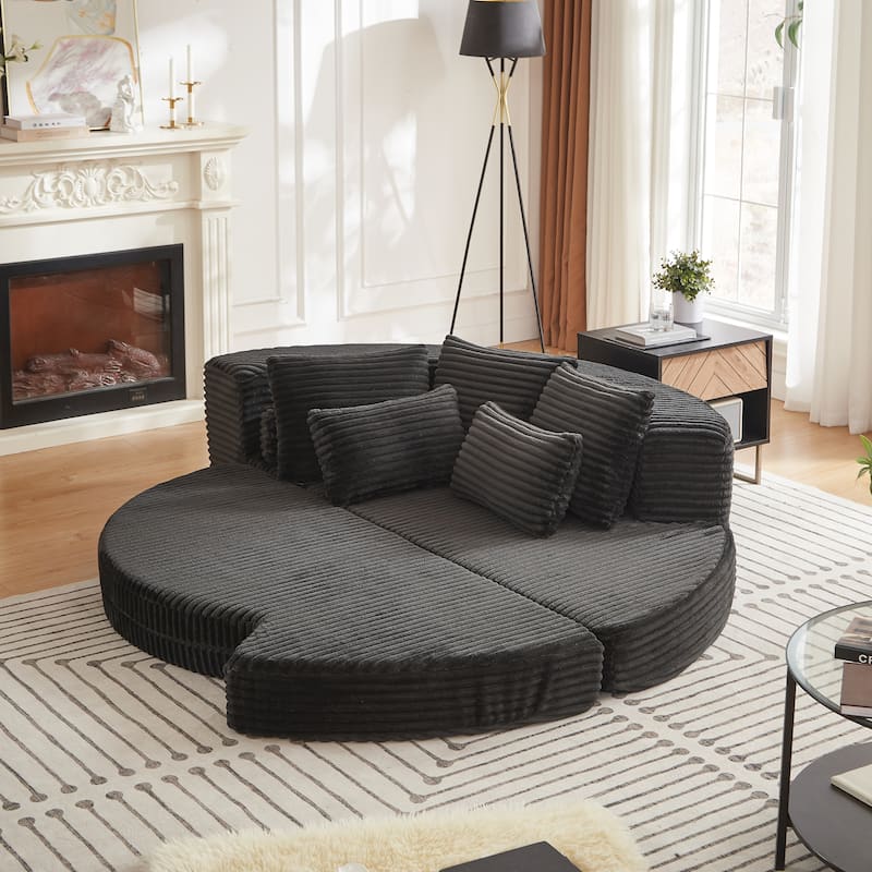 78.5-Inch Corduroy Semi-Circular 2-in-1 Sofa Bed,Designer Recliner with Pillow