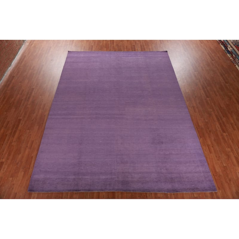 Hand Knotted Oriental 100% Wool Carpet Modern Solid Purples Gabbeh Area Rug - 13' 7'' X 10' 0''