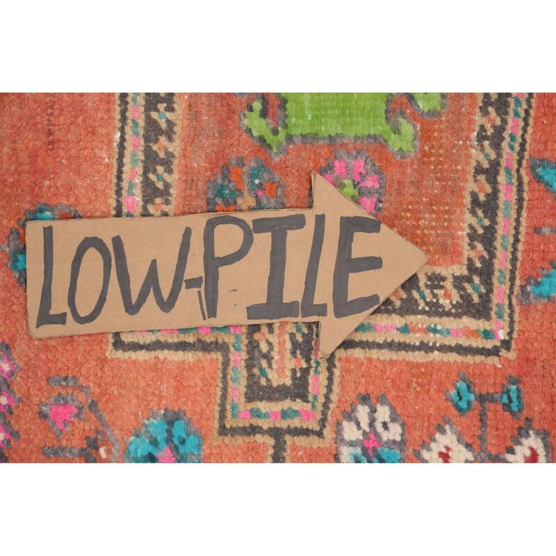 Hand Knotted Oriental 100% Wool Carpet Traditional Geometric Oranges & Rust Heriz Runner Rug - 8' 8'' X 3' 0''