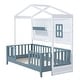 preview thumbnail 6 of 6, White Twin Size Wood House Bed with 2 Shelves and Guardrail