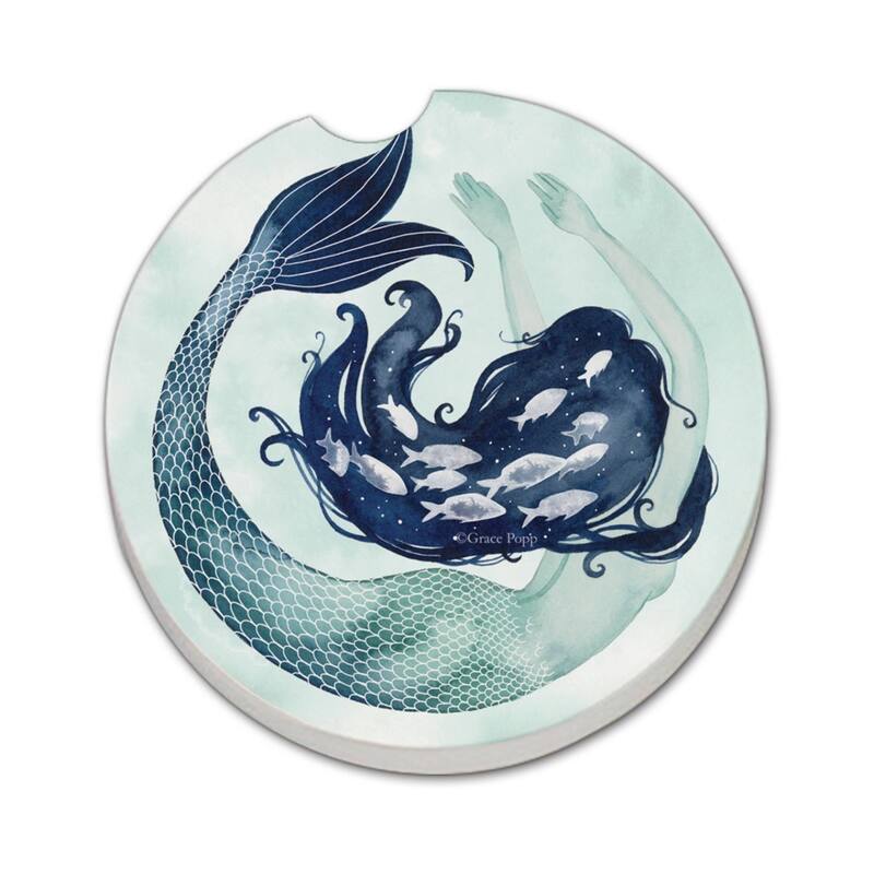 Mermaid Scales 2 Pack Absorbent Stone Coaster for Vehicle Cup Holder 2.6” Diameter Manufactured in The USA - Multi