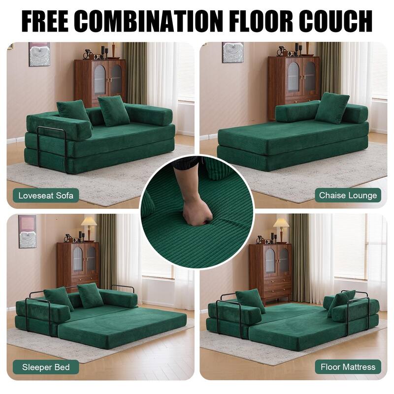 Foldable Corduroy Futon Couch Convertible Floor Sleeper Sofa Bed
