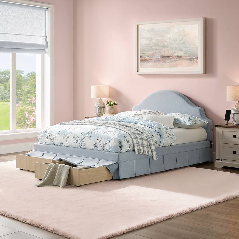 Canton Upholstered Queen Size Storage Bed - Blue