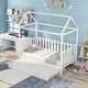 preview thumbnail 1 of 16, Twin Size House Bed with trundle, Fence-shaped Guardrail White