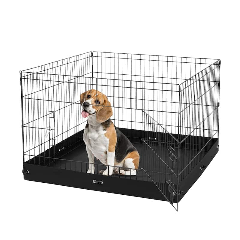 Dog Playpen, Panels Foldable Metal Pet Exercise Pen, Dog Fence Indoor and Outdoor Pen for Dogs, Cats and Other Small Animals - 4 Pcs 24 x 36 in - with Ground Mat