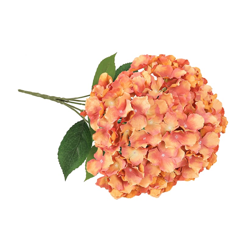 Set of 2 Dusty Orange Artificial Hydrangea Flower Stem Bush Bouquet 19in - 19" L x 12" W x 12" DP