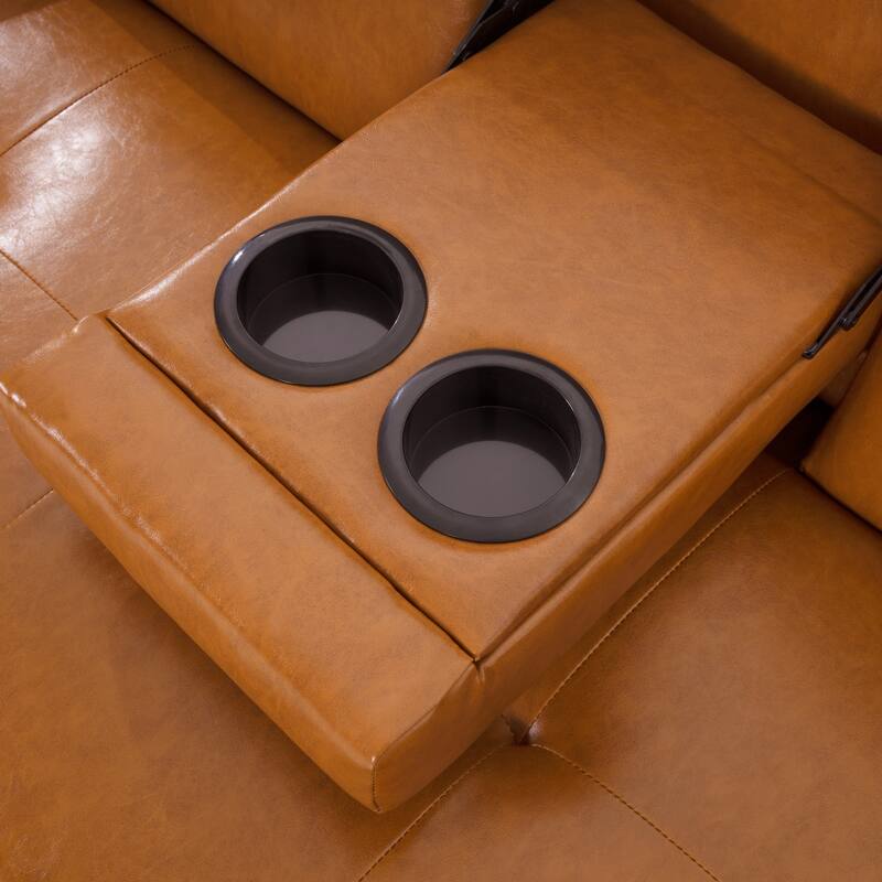 Convertible Futon Sofa Bed with Armrests & Cupholders - Faux Leather Reclining Couch for Small Spaces