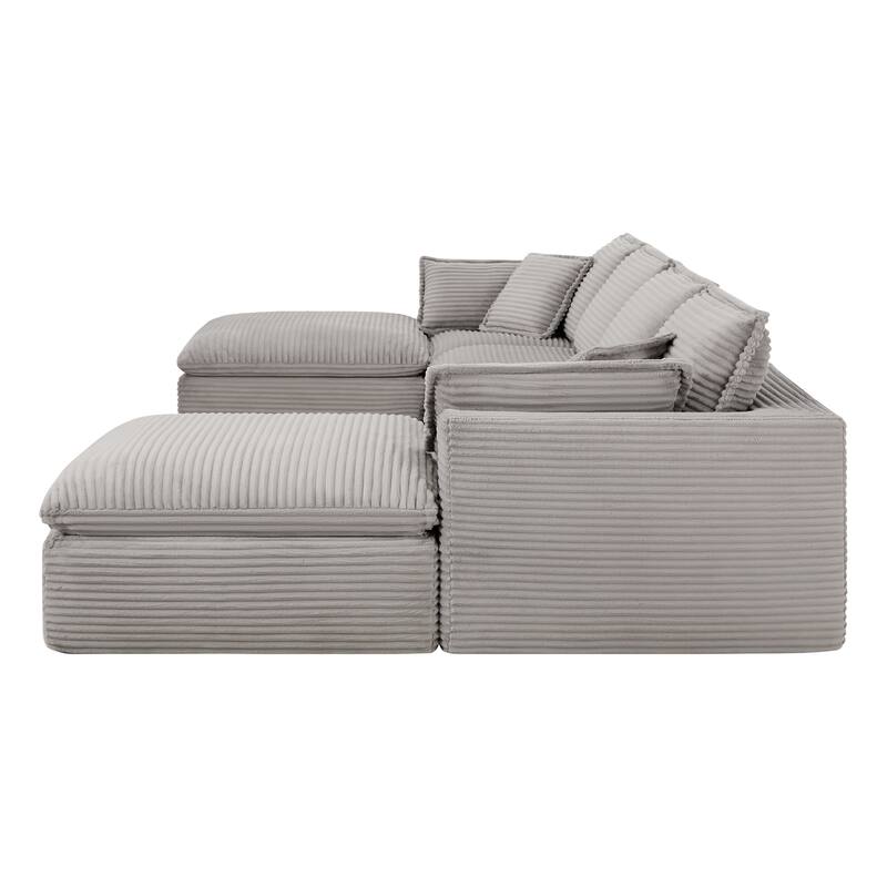 U-Shaped Sectional Sofa Set, Oversized Modular Deep Seat Sofa Corduroy Cloud Like Couch with 2 Movable Ottomans