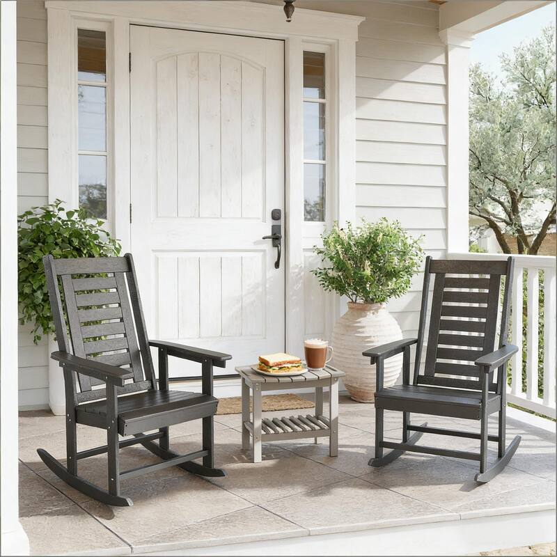 GDFStudio Outdoor Thalassa Rocking with Slatted Breathable Seats Set of 2 - Dark Gray