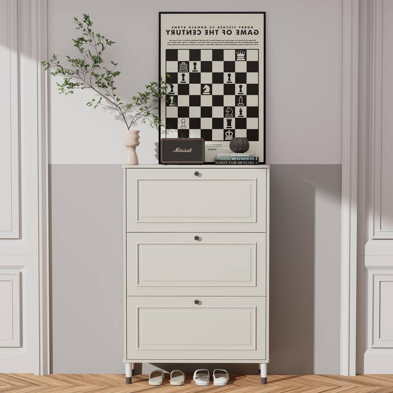 Shoe Storage Cabinet for Entryway, Narrow 3-Drawer Freestanding