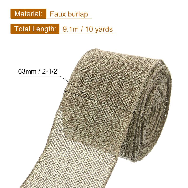 Burlap Wired Ribbon, 10 Yards Fabric Ribbon Roll - Dark Natural Color - 2.5"