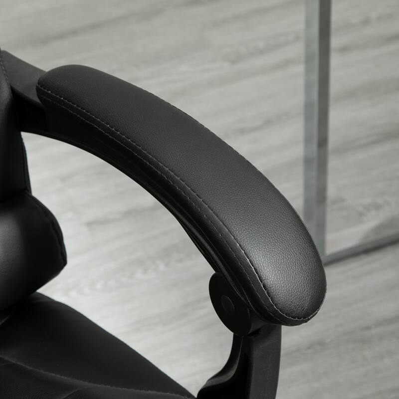 Black Rolling Chair Ergonomic Chair with Footrest, Leather Computer Chair Gaming Chair Office Chair with Lumbar Support