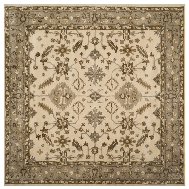 SAFAVIEH Handmade Royalty Jesuina Traditional Oriental Wool Rug - 7' Square - Cream/Light Grey