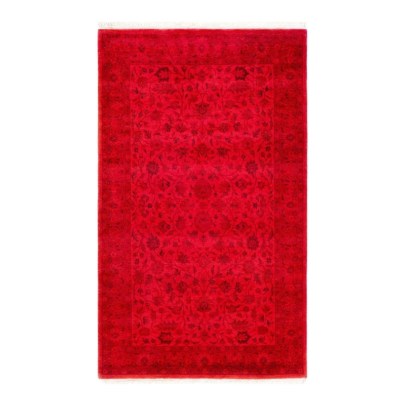 Fine Vibrance, One-of-a-Kind Hand-Knotted Runner Rug - Red, 3' 1" x 5' 2" - 3' 1" x 5' 2"