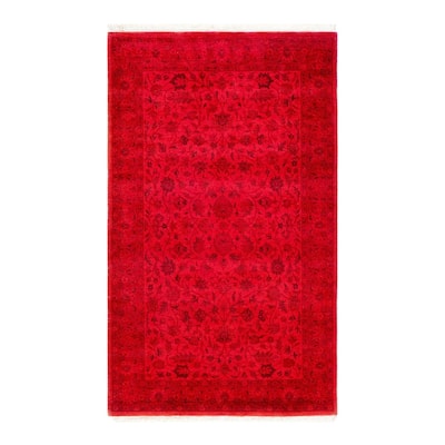 Fine Vibrance, One-of-a-Kind Hand-Knotted Runner Rug - Red, 3' 1" x 5' 2" - 3' 1" x 5' 2"
