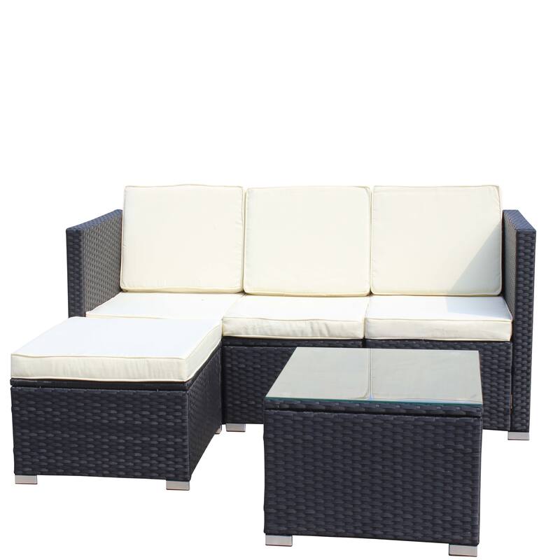 5-Piece Outdoor Rattan Sectional Sofa Set with Coffee Table & Cushions