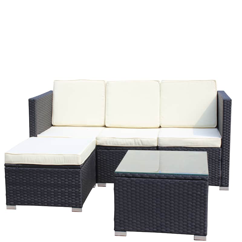 Outdoor Garden Patio Furniture, 5-Piece PE Rattan Wicker Cushioned Sofa Sets Patio Furniture Set with Coffee Table