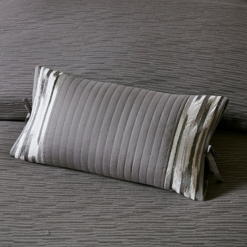 N Natori Hanae Embroidered Cotton Oblong Decorative Pillow - Grey