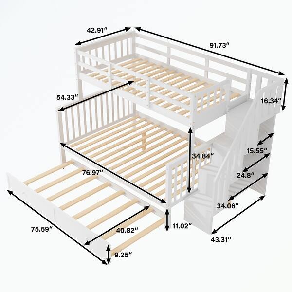 dimension image slide 0 of 2, Stairway Twin-Over-Full Bunk Bed with Twin size Trundle