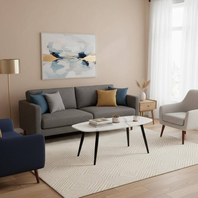 Homylin 43" Modern Faux Marble Coffee Table with Black Metal Legs