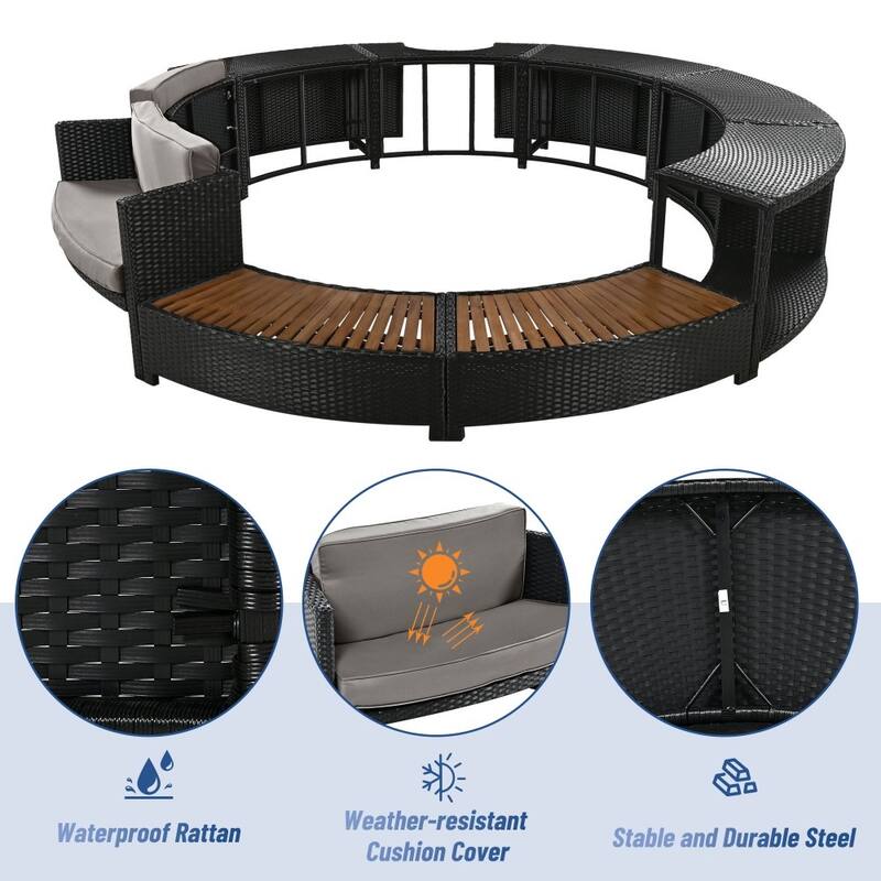 Modern Patio Rattan Sofa Set with Storage Spaces with Spa Surround Spa Frame for Backyard