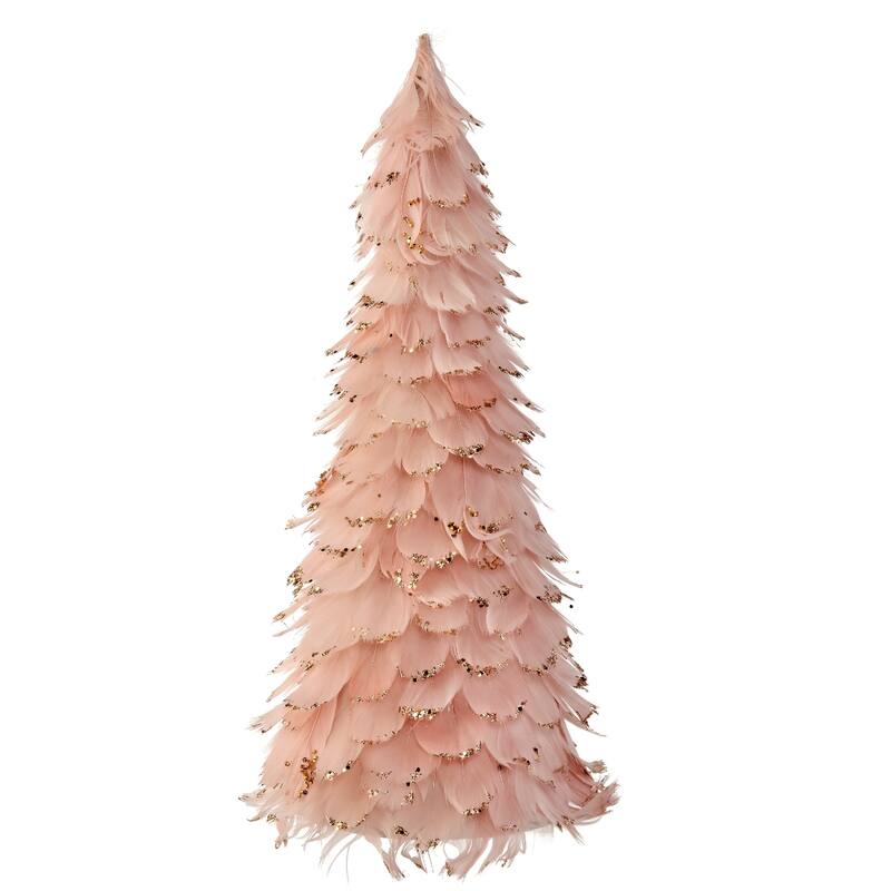 18" Pink Feather Cone Christmas Tree with Glitter Tips - under-3-feet