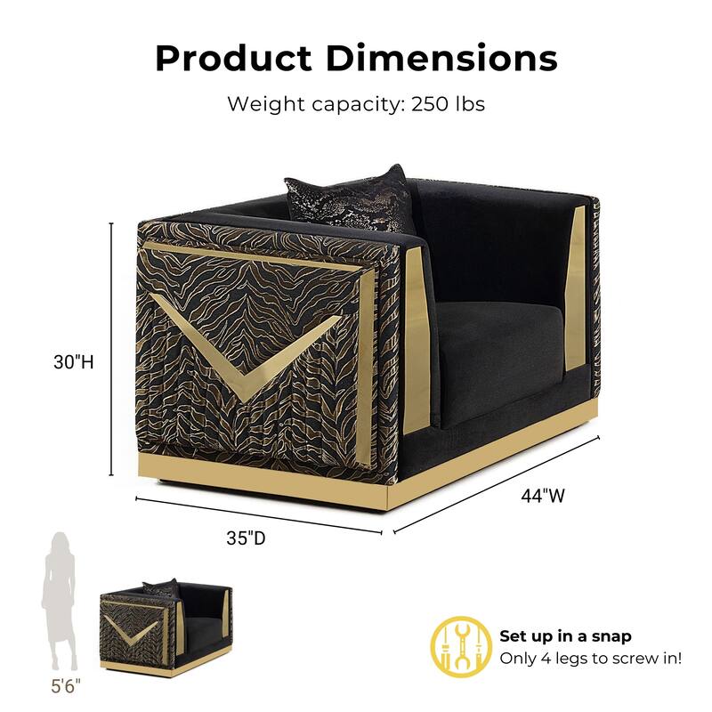 Furniture of America Ospray Glam Black Velvet Upholstered Zebra Print Arm Chair