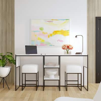 Cortney's Collection Perry Sofa Table with Stools, White and Gray Stripe