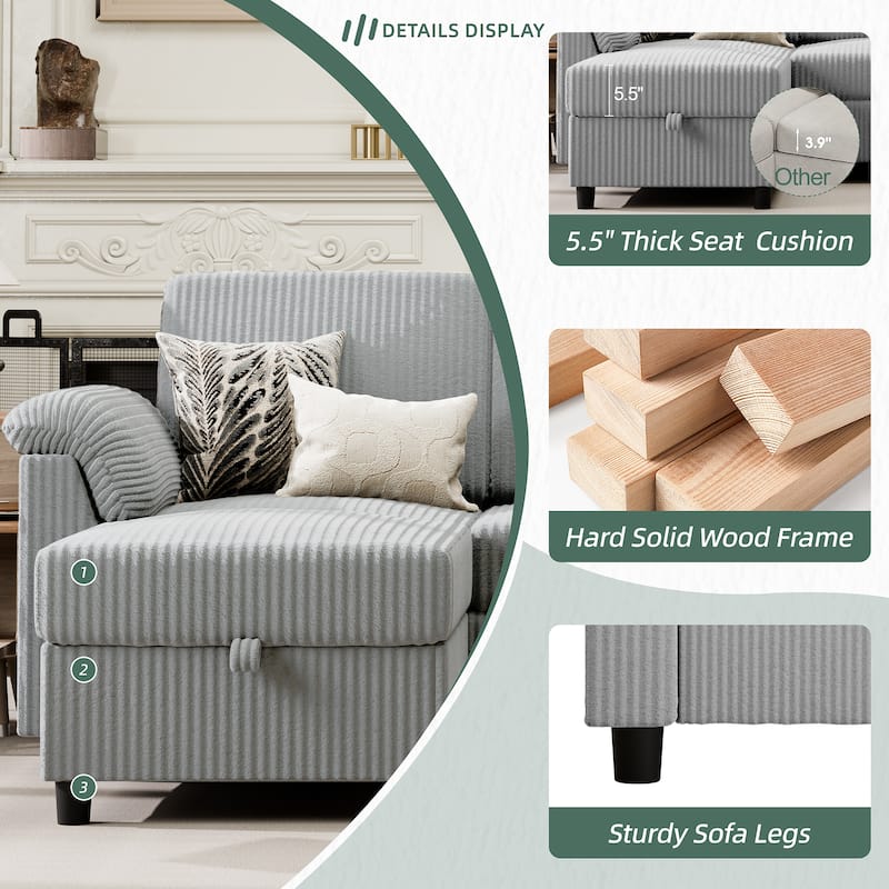 Corduroy Sectional Sofa Couch with Storage