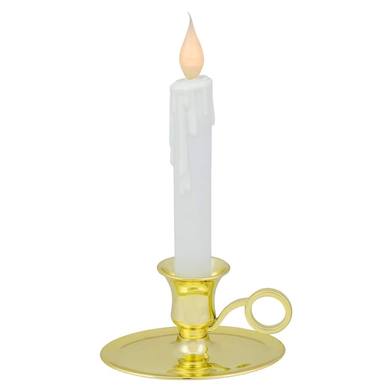 8" LED White Lighted Christmas Candle Lamp with Oval Handle Base