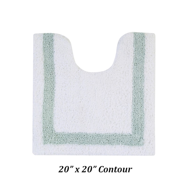 Better Trends Hotel Collection in Race Track 100% Cotton Super Absorbent Reversible Double Sided Machine Washable Bath Mat Rug - 20" x 20" Contour - White & Blue