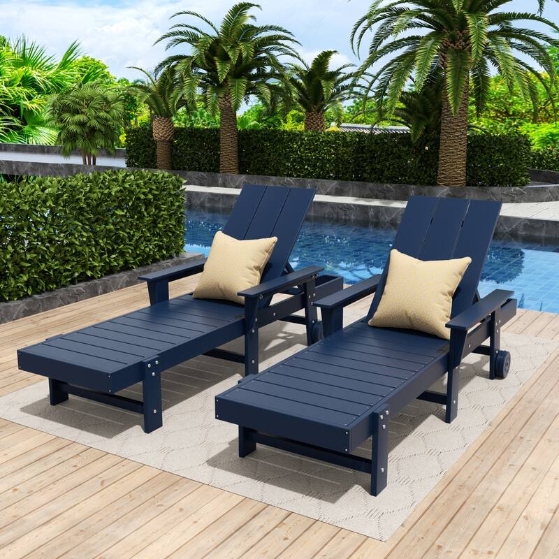 Polytrends Shoreside Modern Poly Reclining Eco-Friendly All Weather Chaise Lounge With Arms & Wheels (Set Of 2)