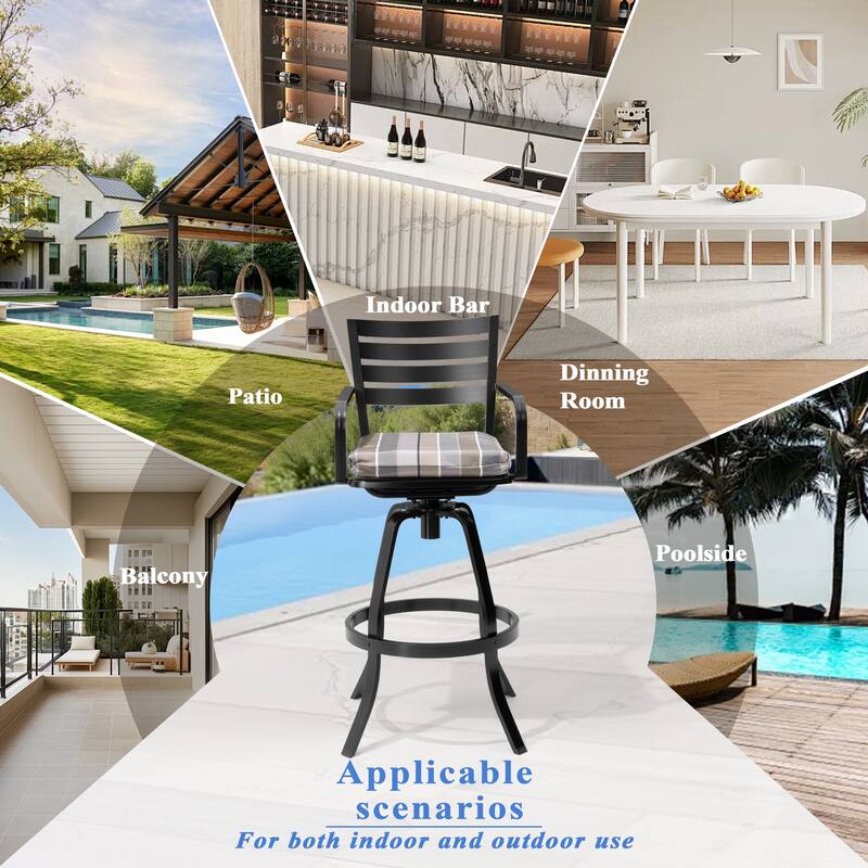 Outdoor Aluminum Swivel Bar Stools Sunbrella Textilene Sling Patio Barstools