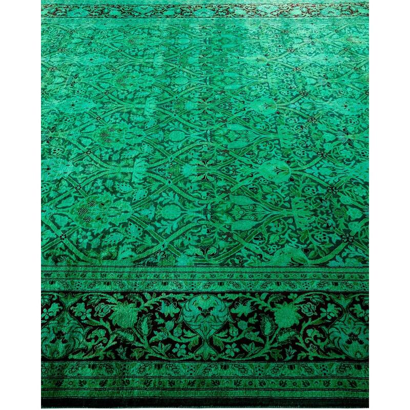 Overton Hand Knotted Wool Vintage Inspired Modern Contemporary Overdyed Green Area Rug - 8' 2" x 10' 4"