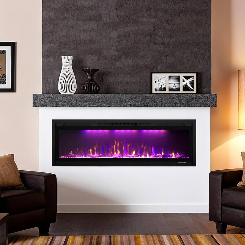 52" 1500W Inserted Wall Mounted Modern Smart Electric Fireplace Heater with APP Control and Remote