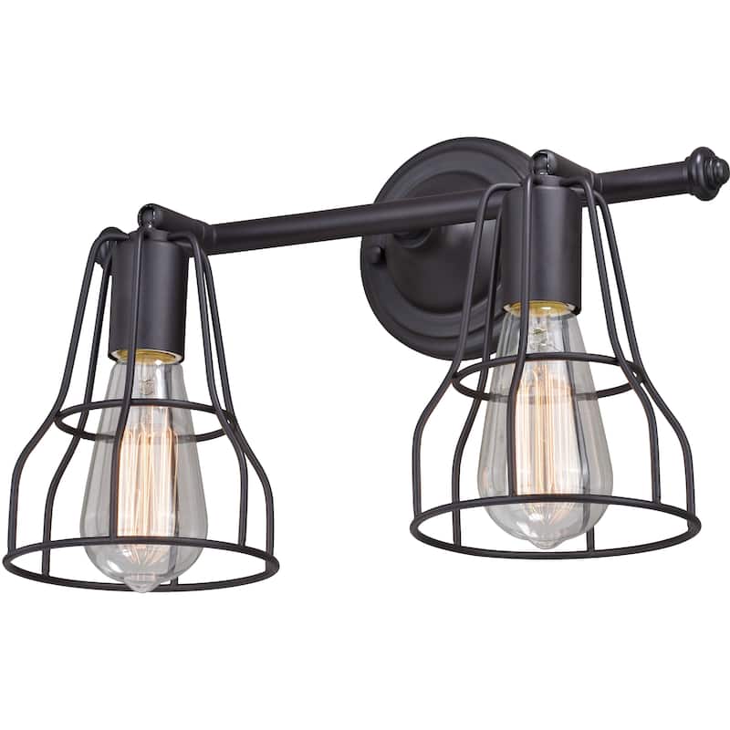 Clybourn 2 Light Bronze Adjustable Wire Cage Bathroom Vanity Fixture - 14.25-in W x 9.75-in H x 8.25-in D - Oil Rubbed Bronze - 14.25-in W x 9.75-in H x 8.25-in D