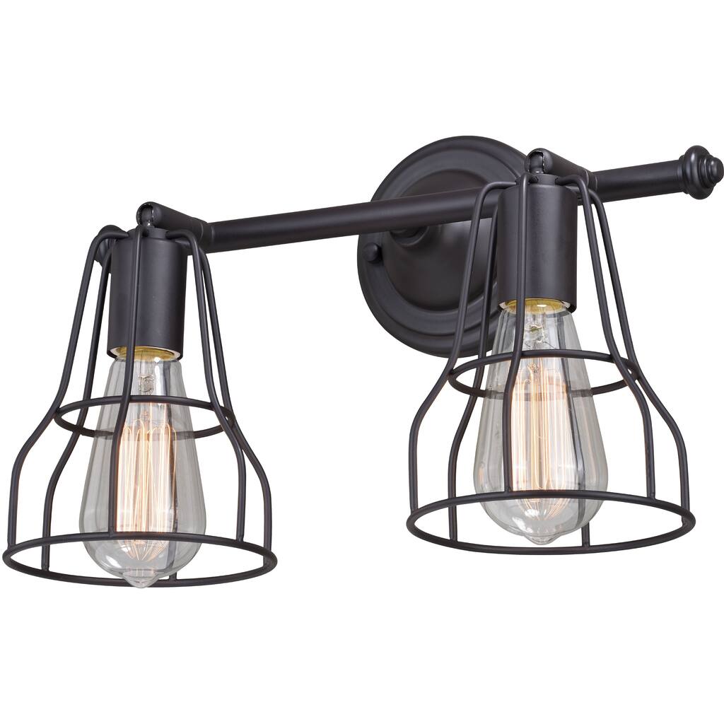 Clybourn 2-Light 14.25 in. W Oil Rubbed Bronze Bathroom Vanity Lighting Fixture, Adjustable Wire Cage Shade, LED Compatible
