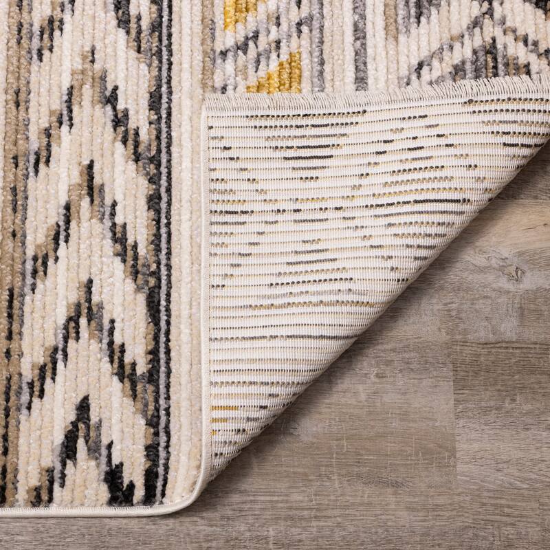 Cali Collection - Yellow/Grey/Cream Tribal Stripes Rug