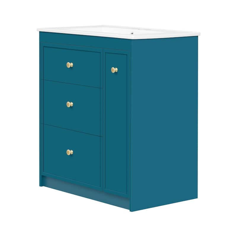 GDFStudio - Carradine Classic Freestanding Bathroom Vanity with Ceramic Sink and 4 Storage Drawers - 30'W