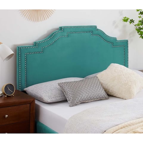 Paradise Green Velvet Upholstered Twin Size Headboard with Nailhead Trim